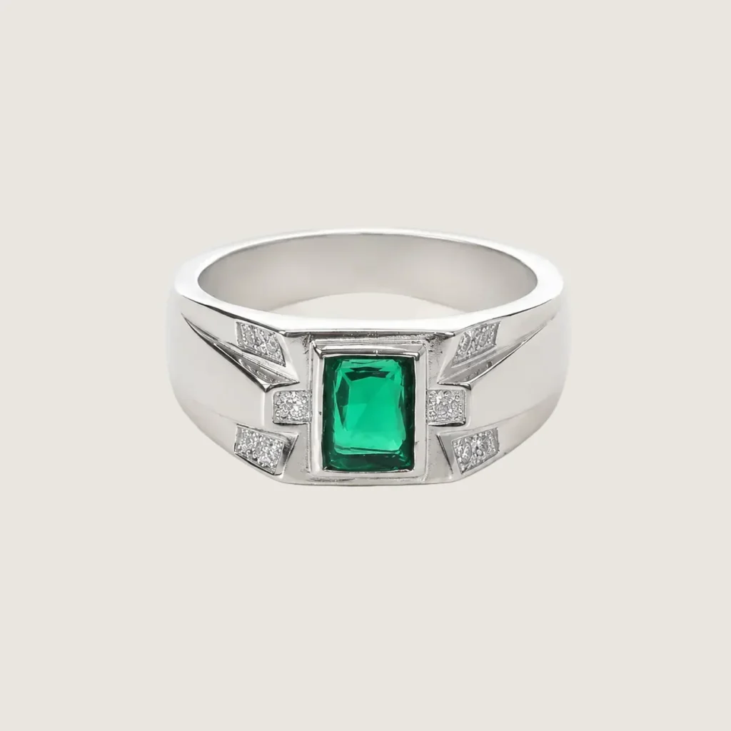 platinum lab grown emerald ring for men